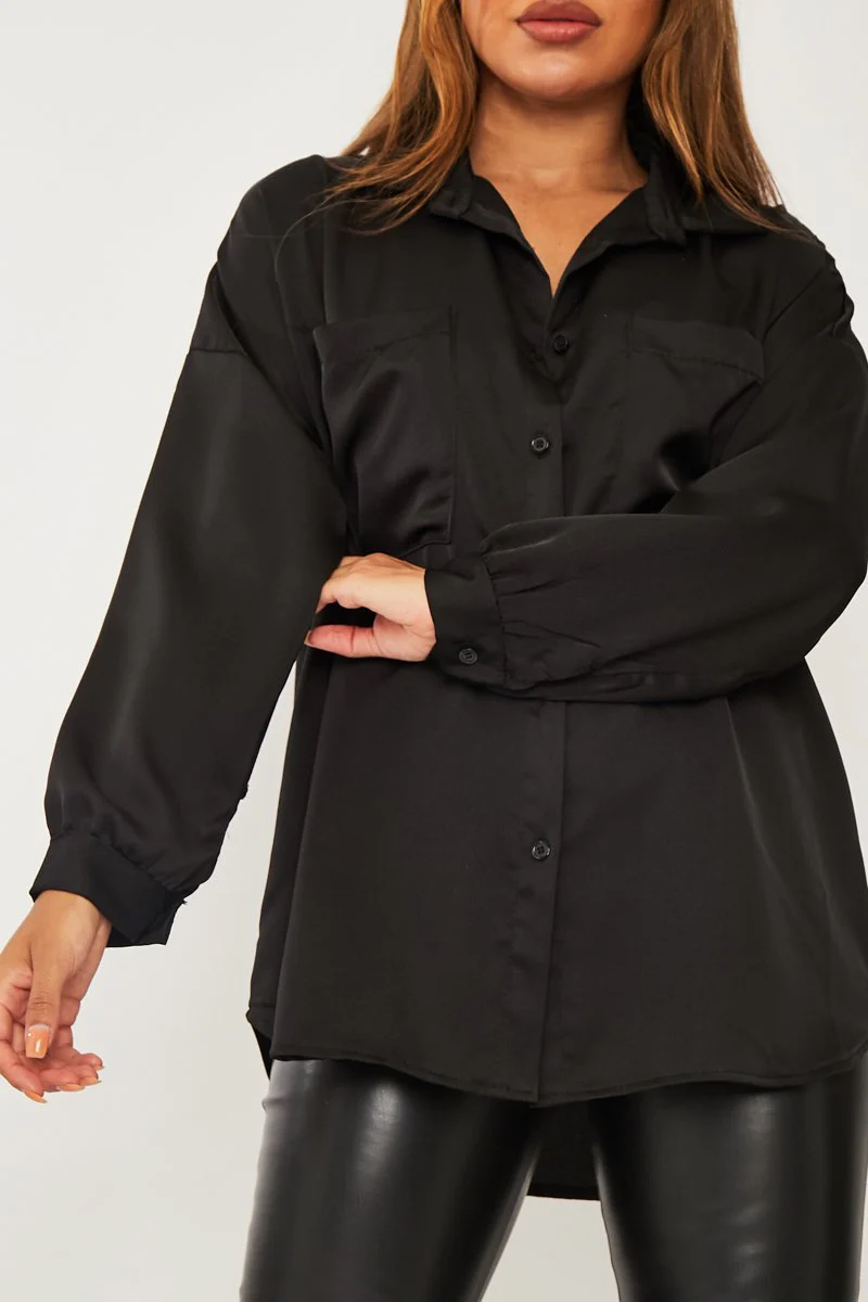 Black Oversized Satin Shirt - Carine - Image 5