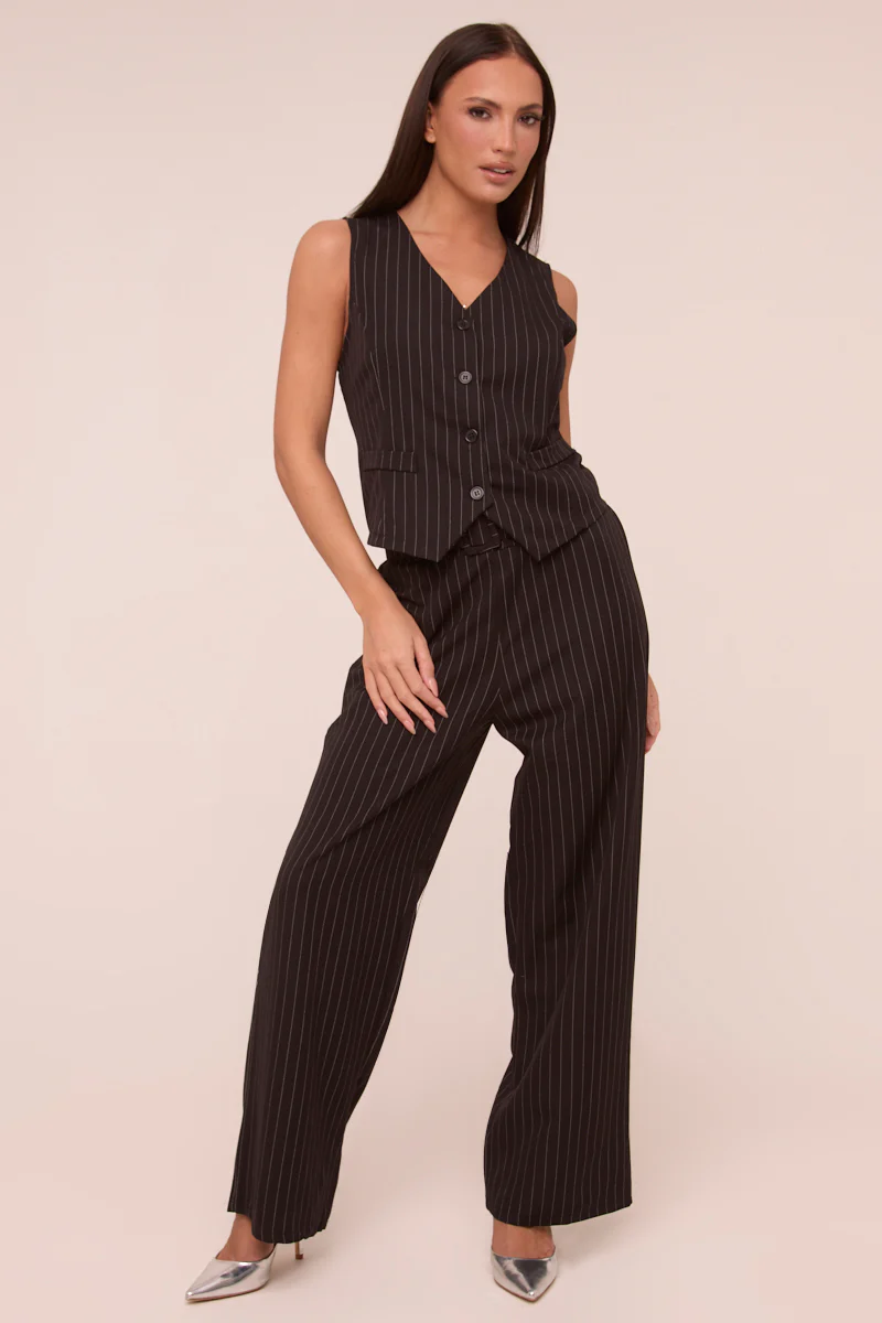 Black Pin Stripe Straight Leg Trousers - Ebba - Image 3