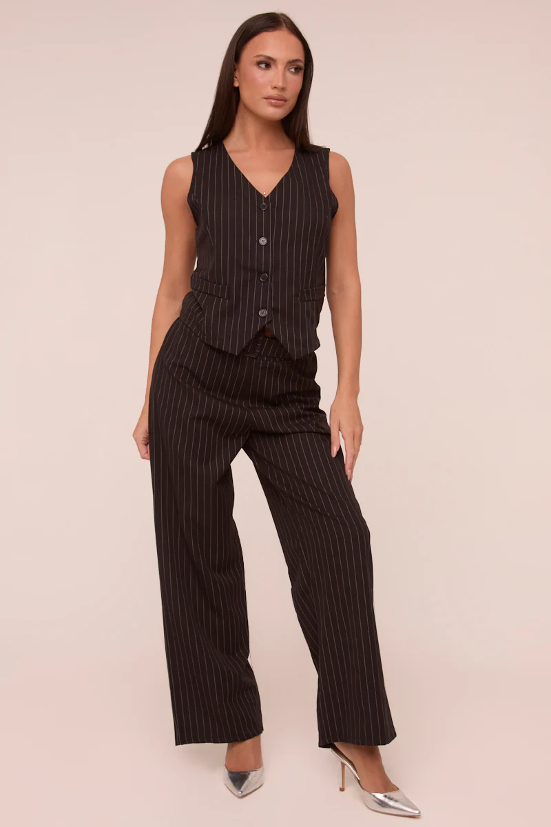 Black Pin Stripe Straight Leg Trousers - Ebba - Image 4