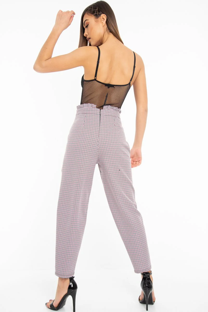 Black Pink Check Frill Detail Trousers - Bristal - Image 5