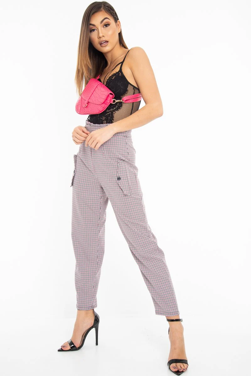Black Pink Check Frill Detail Trousers - Bristal - Image 7
