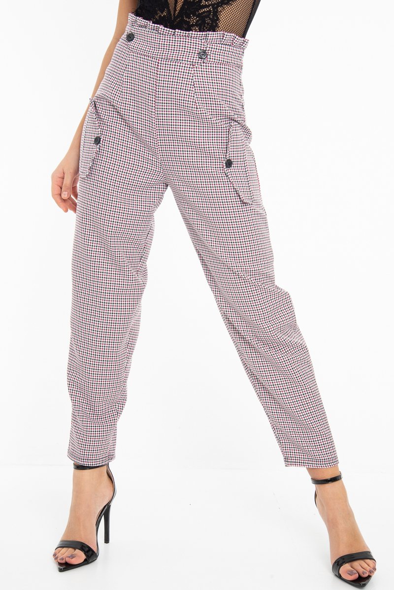Black Pink Check Frill Detail Trousers - Bristal - Image 8