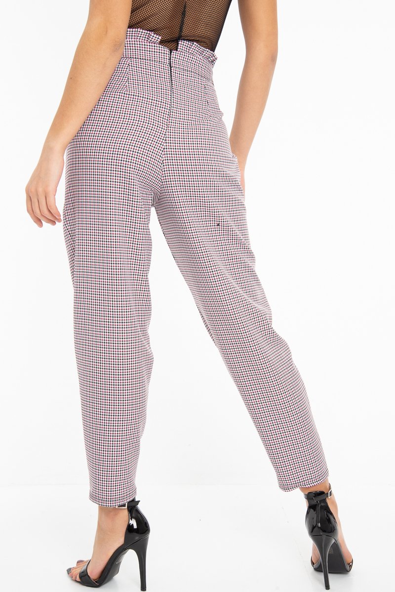 Black Pink Check Frill Detail Trousers - Bristal - Image 9