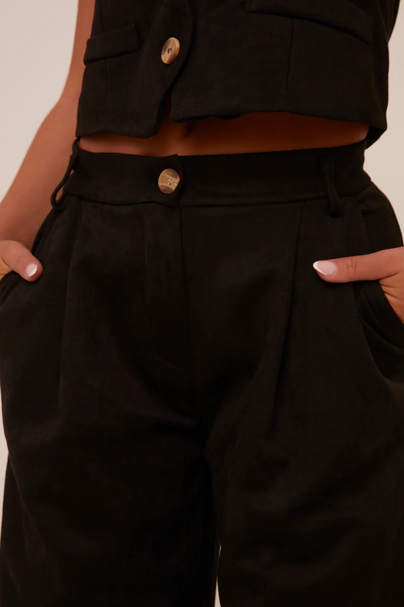 Black Pleat Detail Wide Leg Trousers - Ether - Image 5