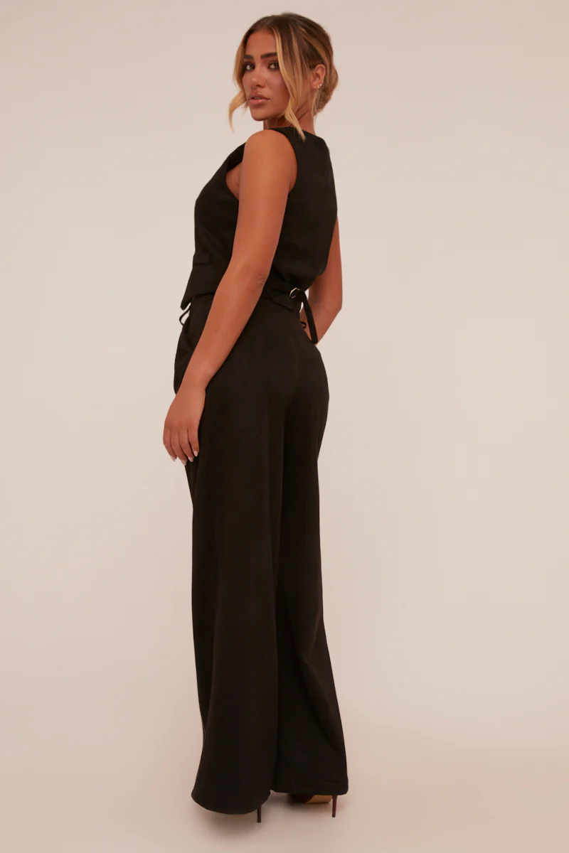 Black Pleat Detail Wide Leg Trousers - Ether - Image 6