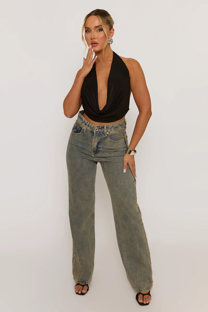 Black Plunge Halter Neck Top - Micah - Image 3