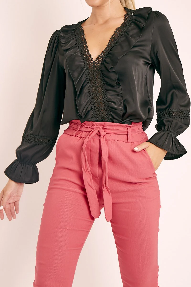 Black Plunge Lace Neckline Blouse - Harleigh - Image 3