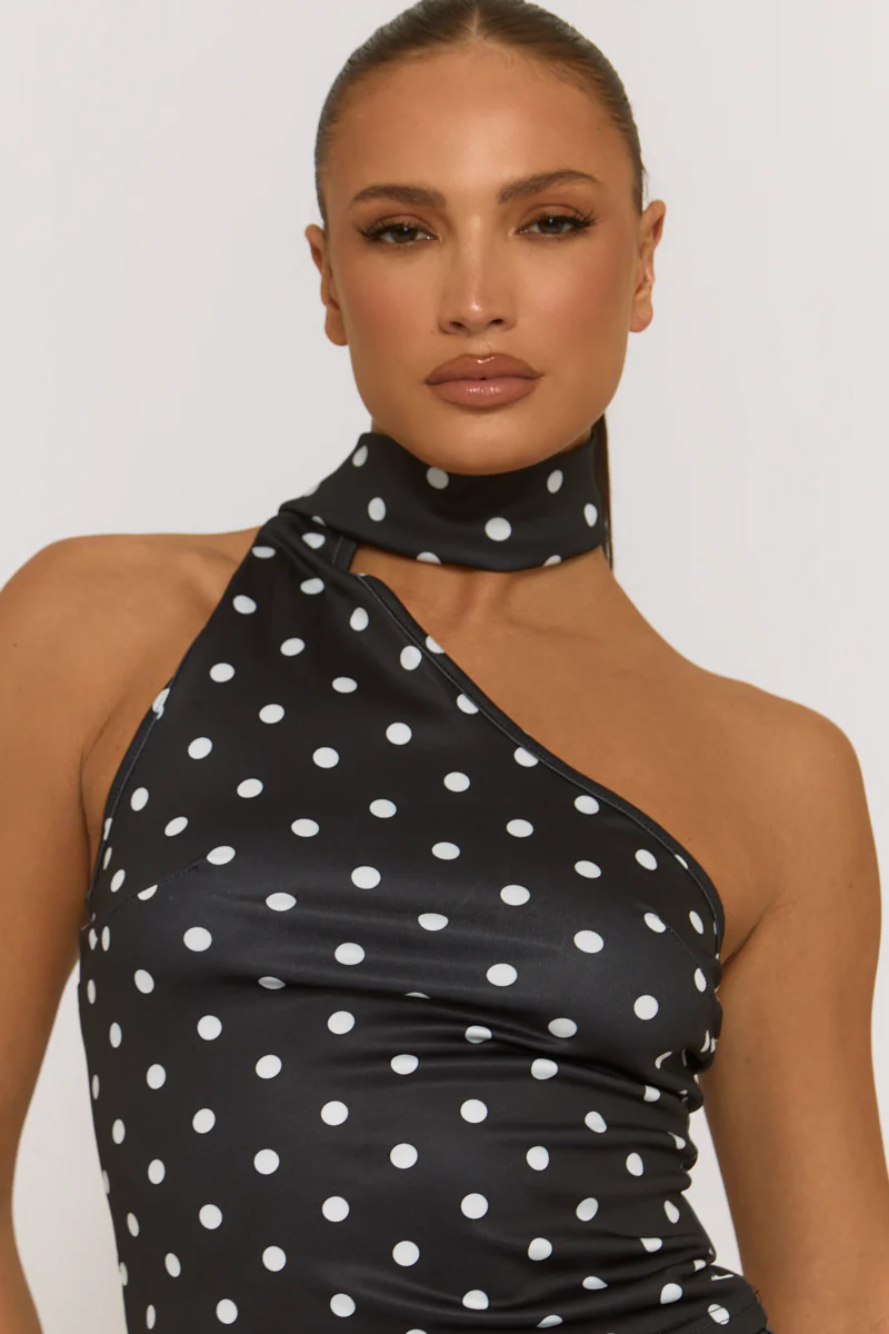 Black Polka Dot Scarf Top - Melani - Image 3