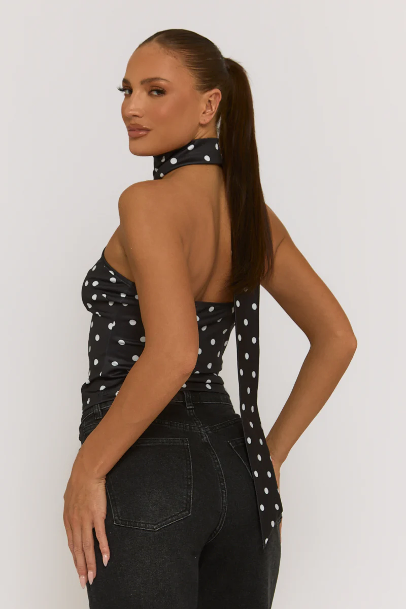 Black Polka Dot Scarf Top - Melani - Image 4