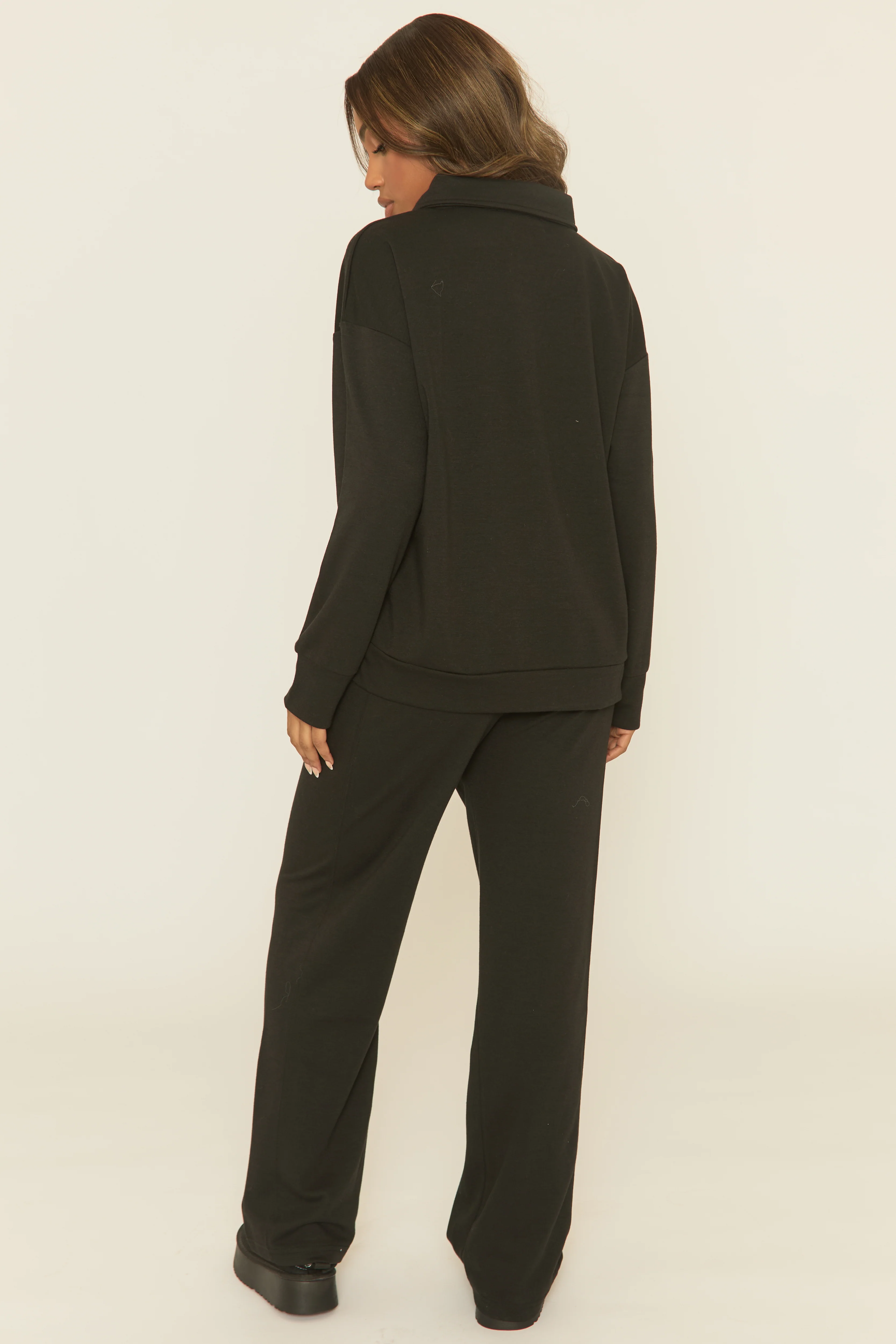 Black Polo Collared Loungewear Co-ord Set - Madisyn - Image 5