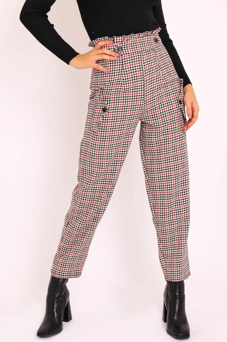 Black Red Check Frill Detail Trousers - Bristal - Image 4
