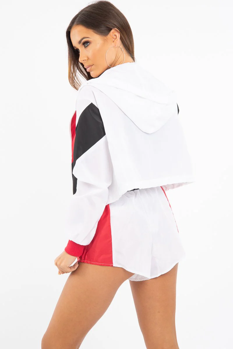 Black Red Colour Block Hooded Jacket Shorts Tracksuit Co-ord - Jettie - Image 3