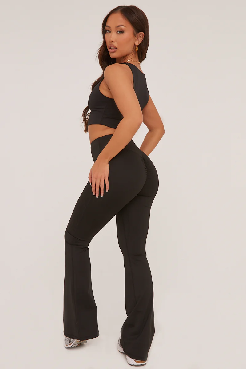 Black Ruched Back Flared Leg Trousers - Hazel - Image 4