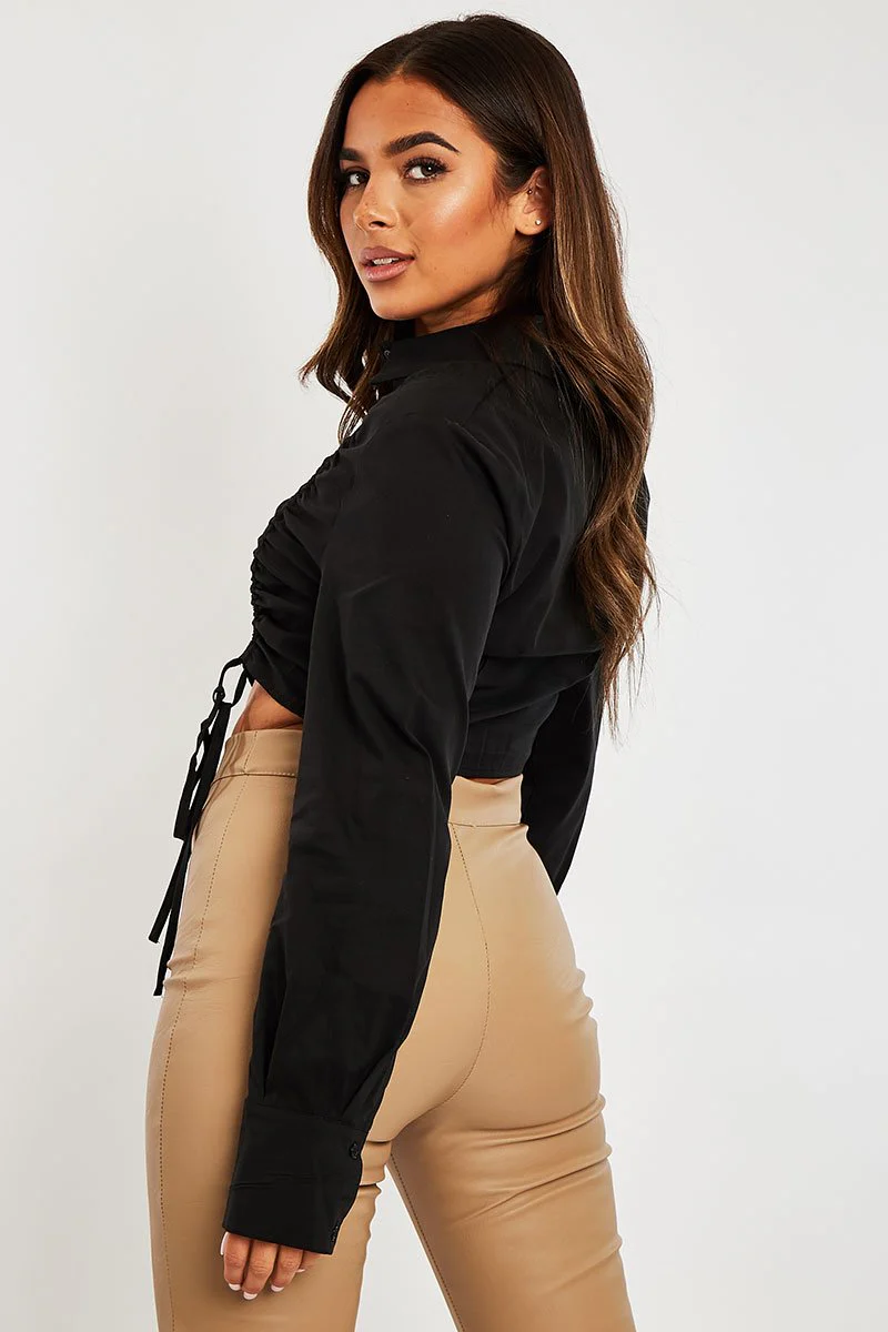 Black Ruched Middle Cropped Shirt - Brogann - Image 4