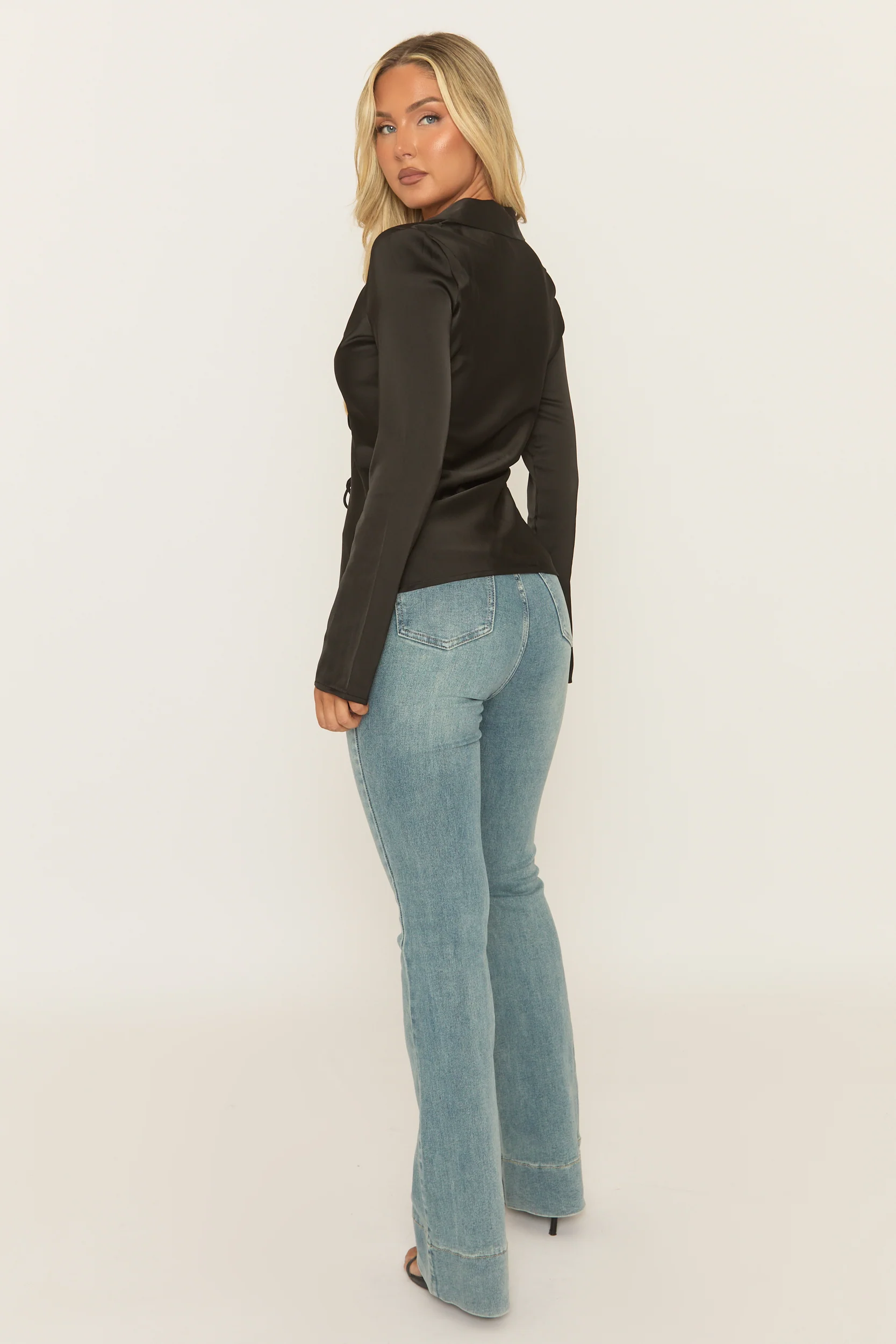 Black Satin Tie Front Shirt - Noala - Image 5