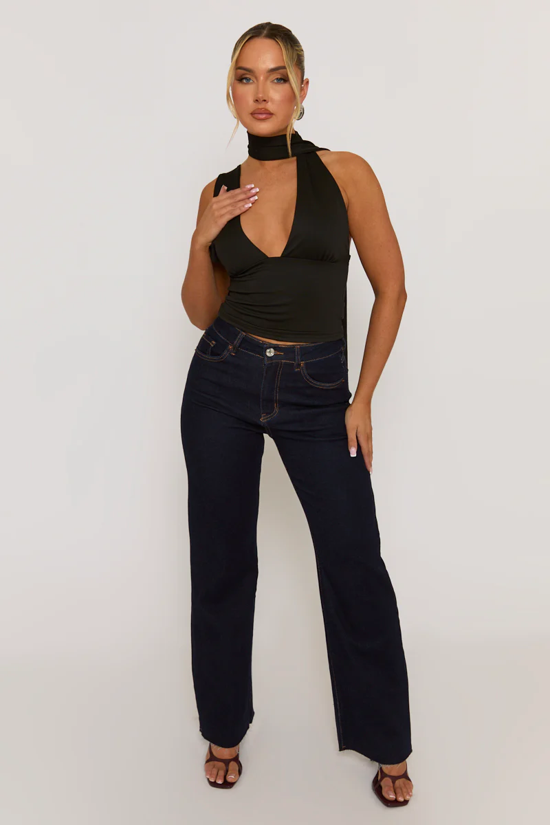 Black Scarf Plunge Top - Gala - Image 3
