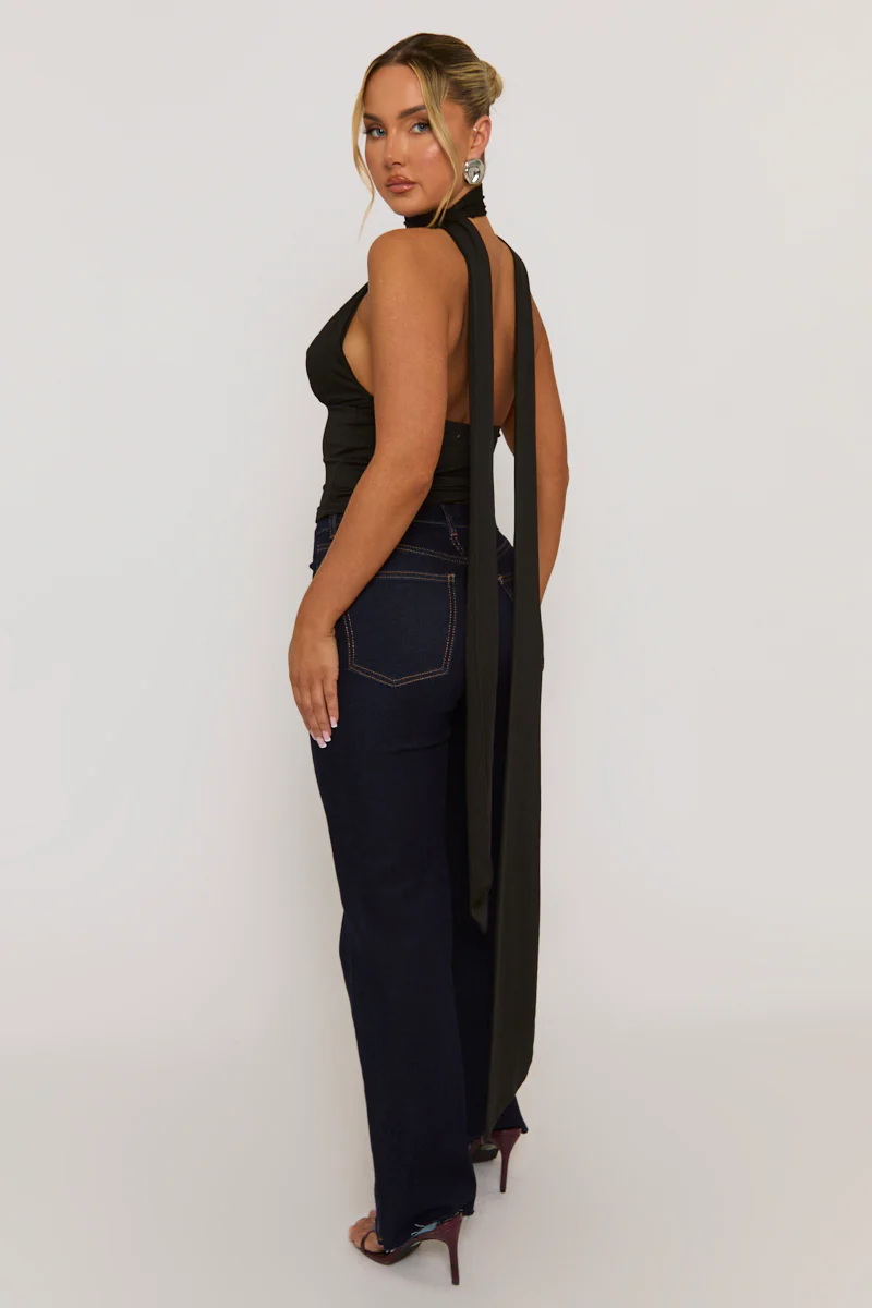 Black Scarf Plunge Top - Gala - Image 5