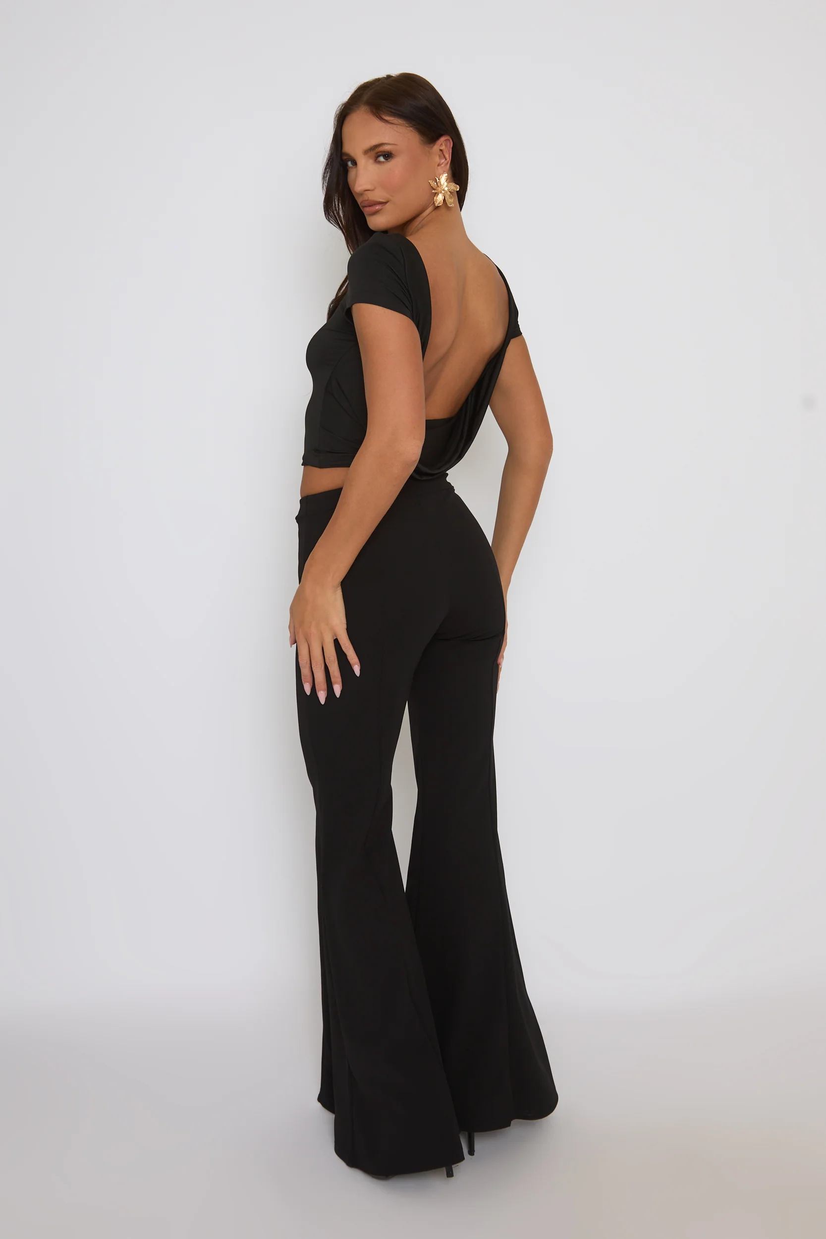 Black Seam Detail Flare Trousers - Hester - Image 5