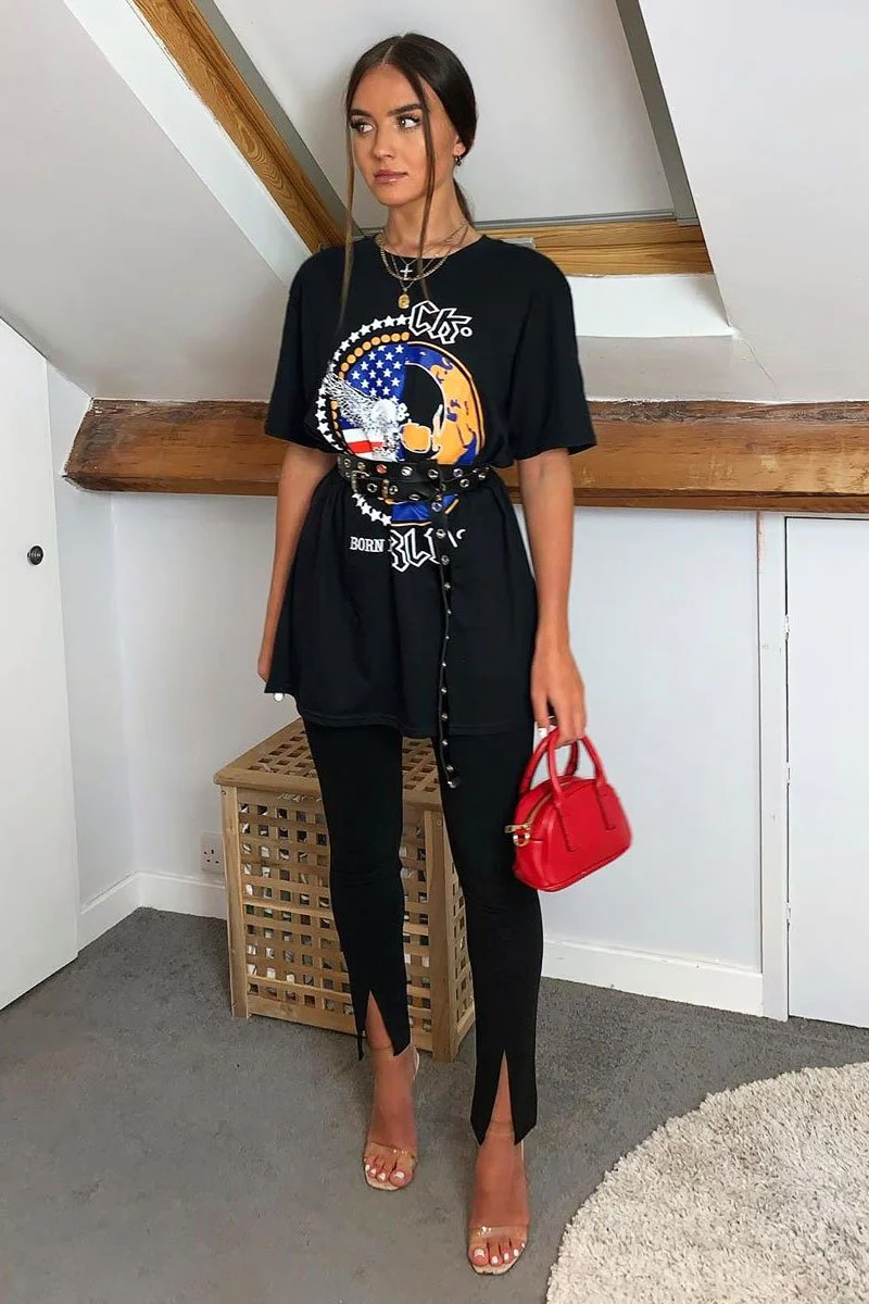 Black Split Front Flared Trousers - Florie - Image 11