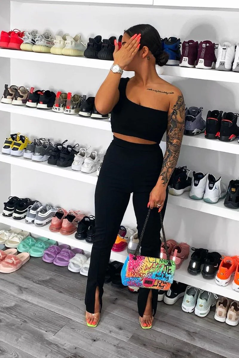 Black Split Front Flared Trousers - Florie - Image 3