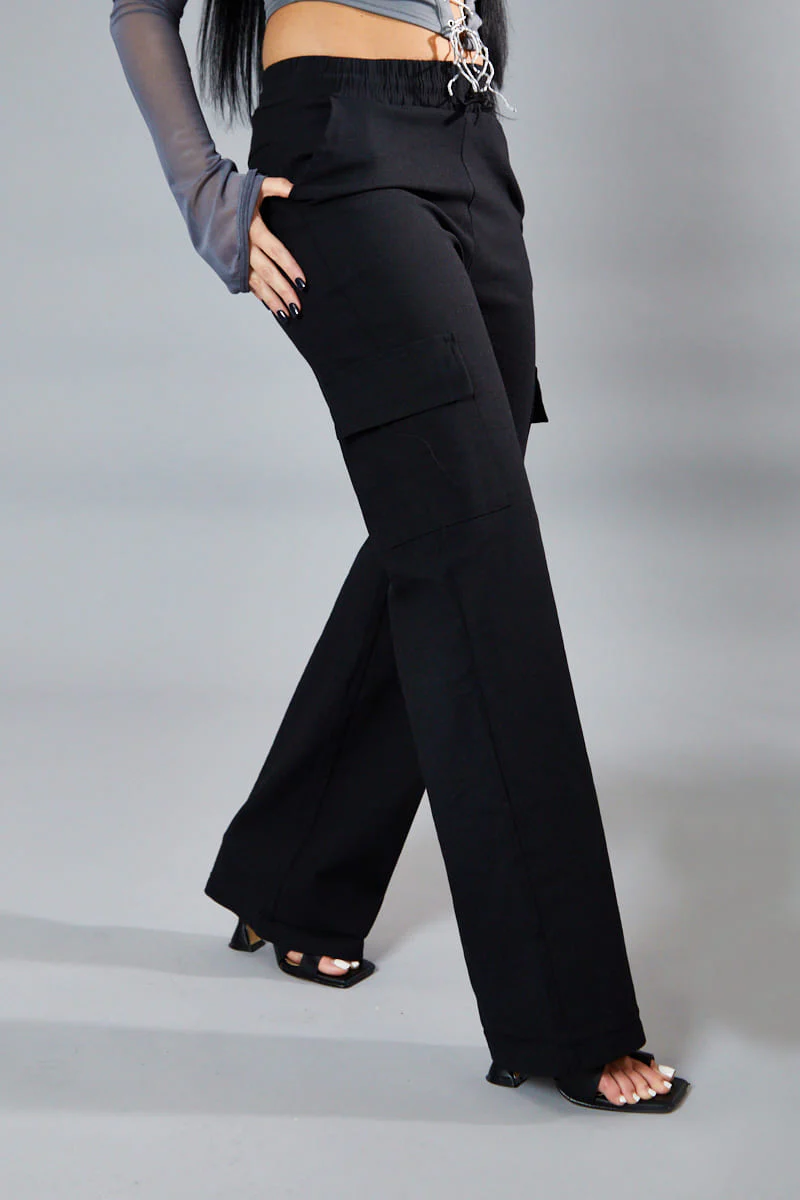 Black Straight Leg Cargo Trousers - Rian - Image 3
