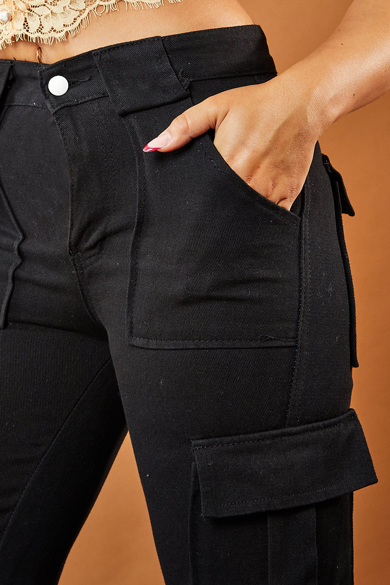 Black Straight Leg Pocket Detail Cargo Trousers - Paige - Image 4