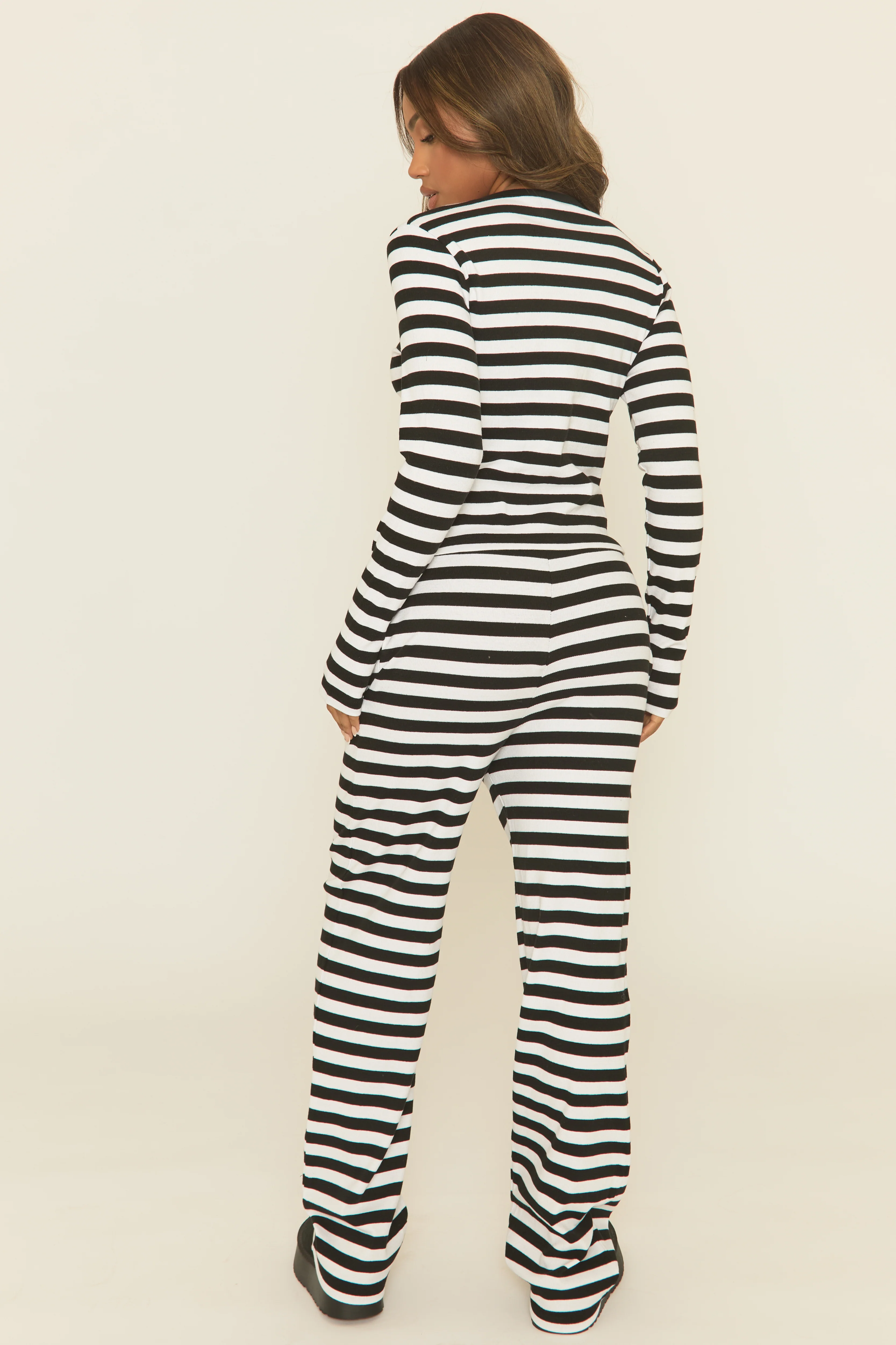 Black Stripe Button Front Long Sleeve Top and Trouser Loungewear Co-ord Set - Kayza - Image 5