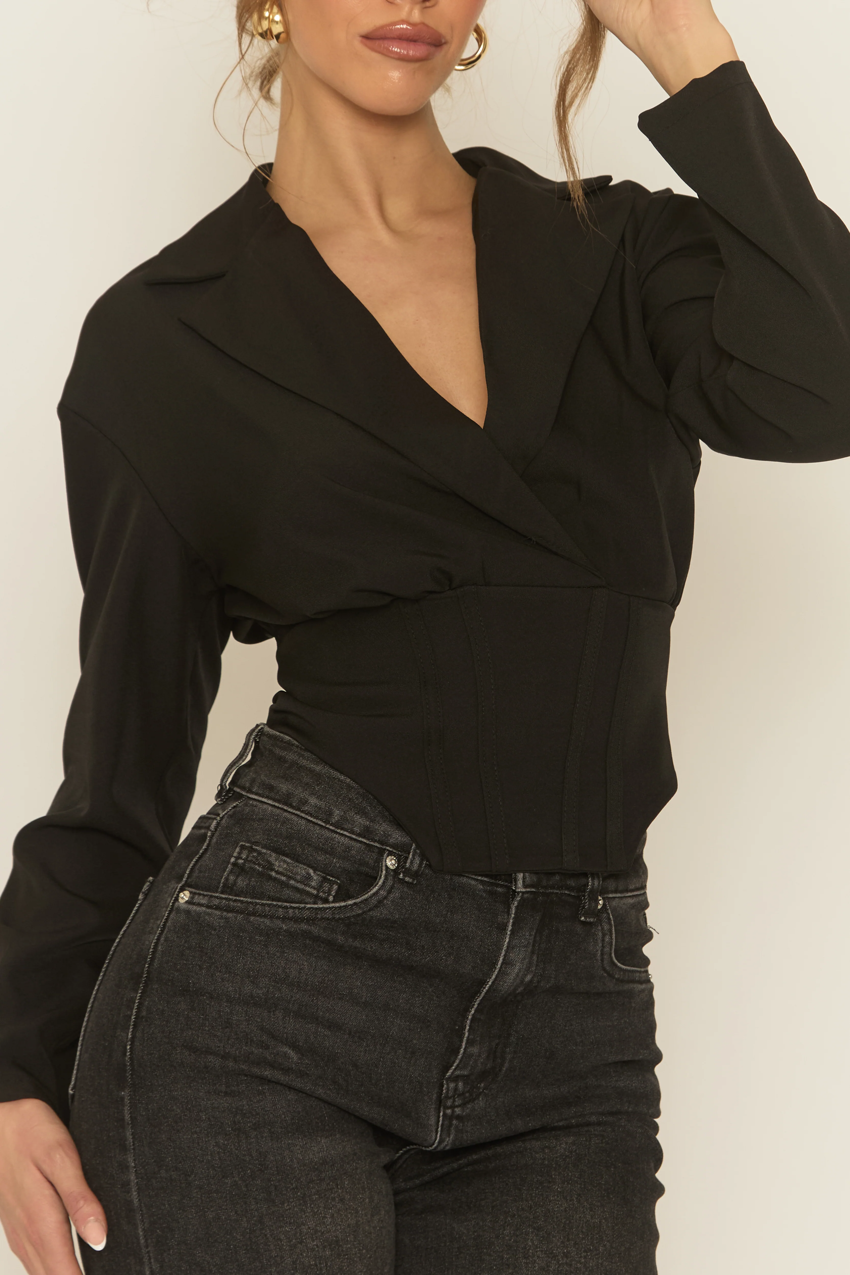 Black Tailored Corset Detail Shirt - Zadia - Image 3