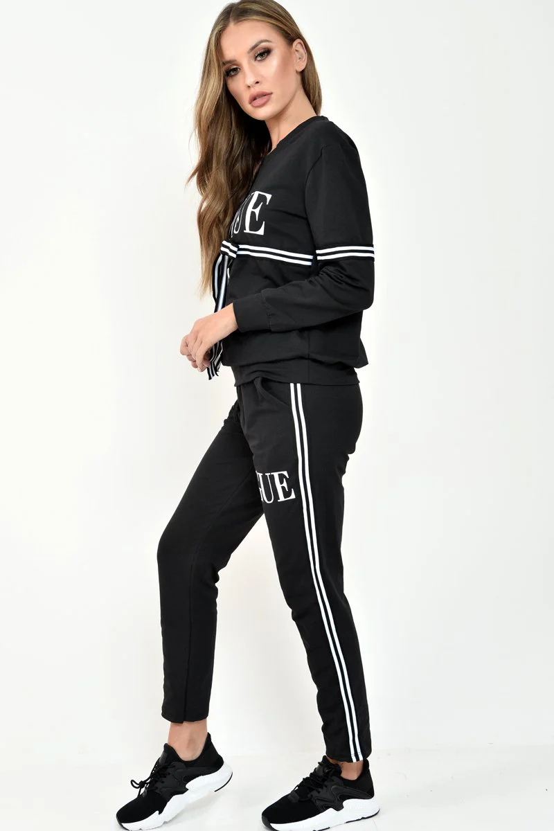 Black Vogue Slogan Tie Front Loungewear Set - Bryana - Image 3
