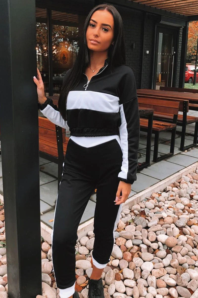 Black White Stripe Cuff Bottom Tracksuit Co-ord - Nadie - Image 6