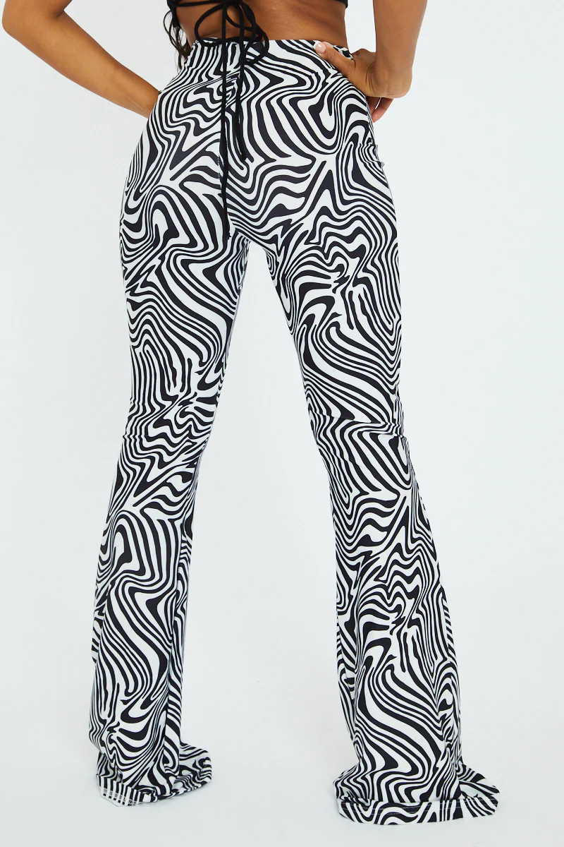Black White Wave Print Slinky Flare Trousers  - Ila - Image 5