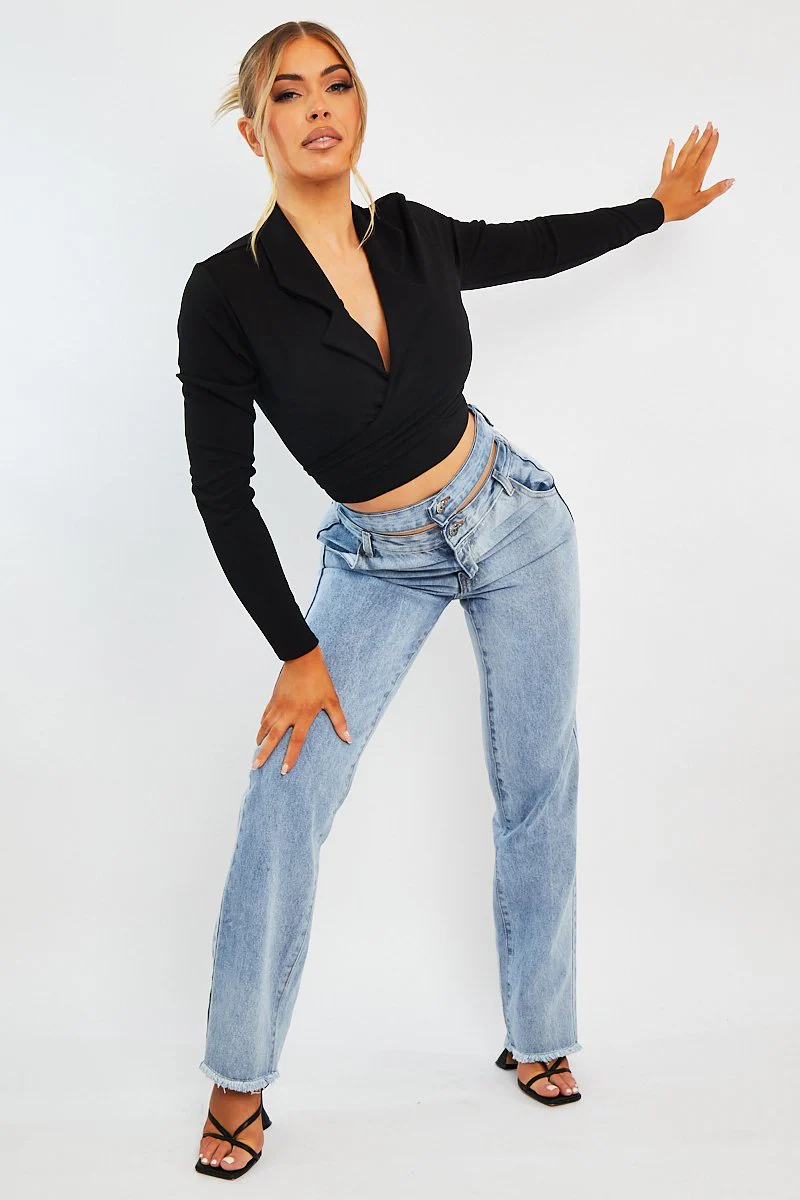 Black Wrap Around Crop Blazer - Coriana - Image 7