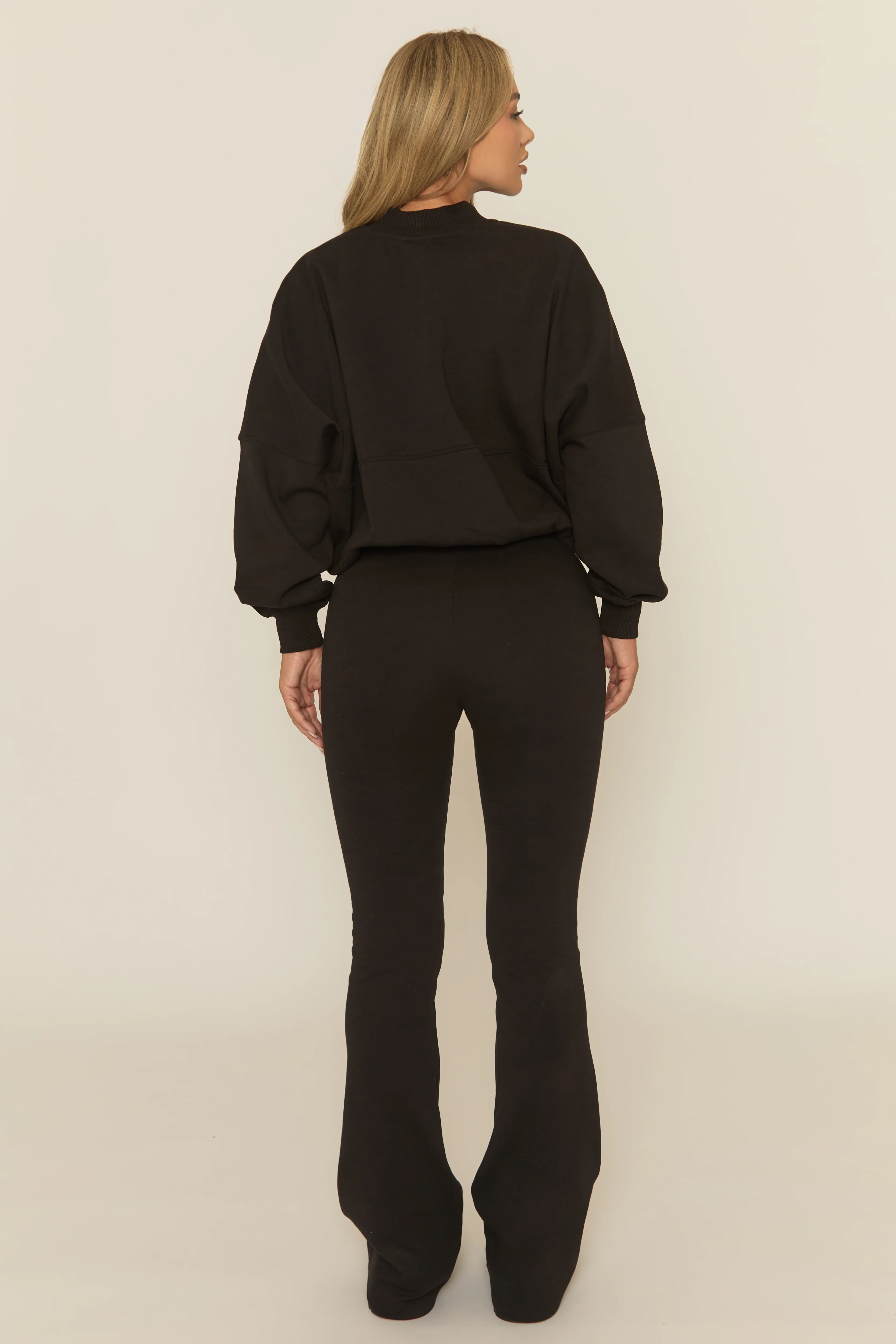 Black Zip Front Bomber And Flare Joggers Loungewear Co-ord Set - Lonie - Image 5