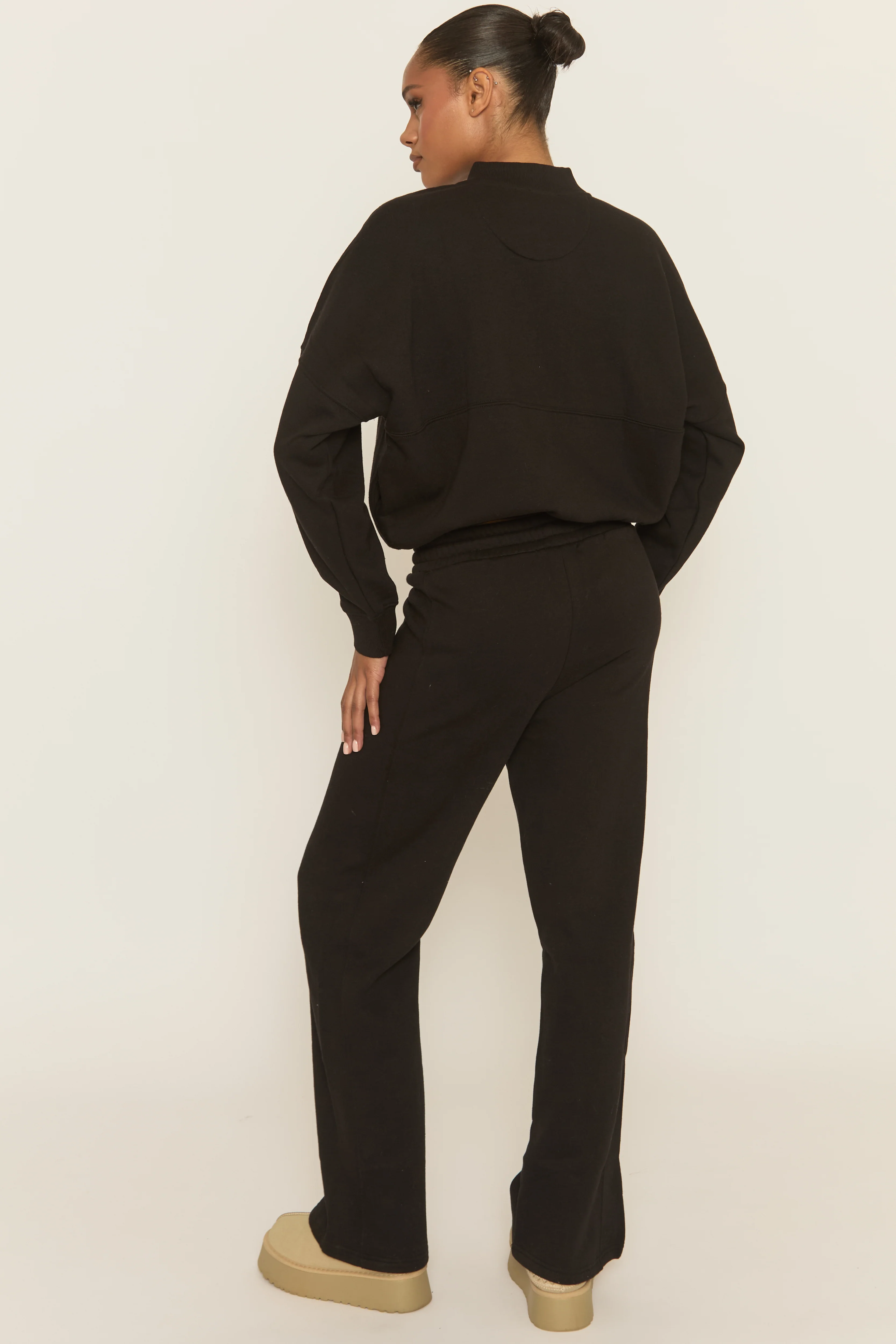Black Zip Front Bomber And Joggers Loungewear Co-ord Set - Sasha - Image 5