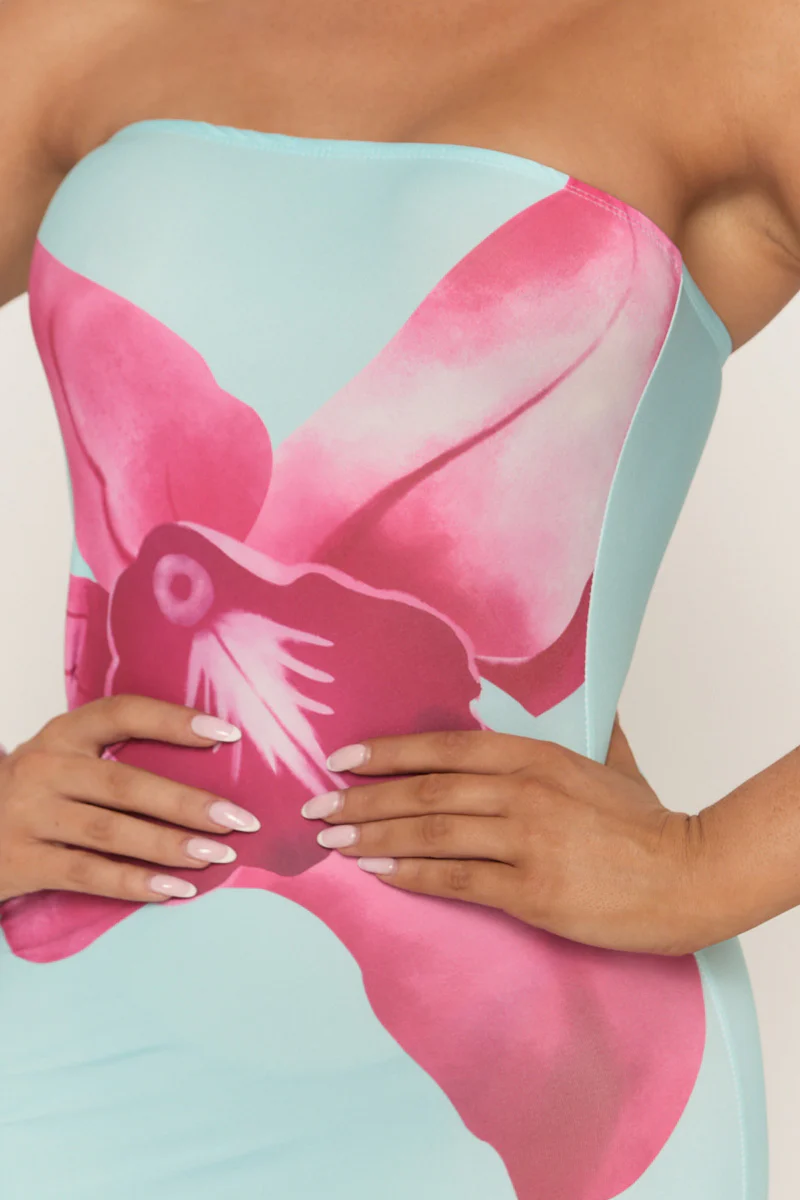 Blue Bandeau Floral Print Maxi Dress - Simina - Image 3