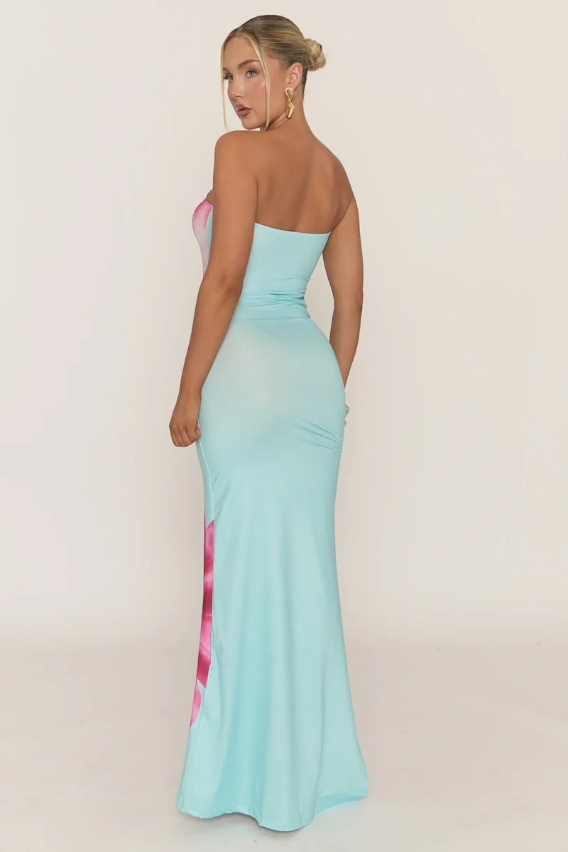 Blue Bandeau Floral Print Maxi Dress - Simina - Image 4