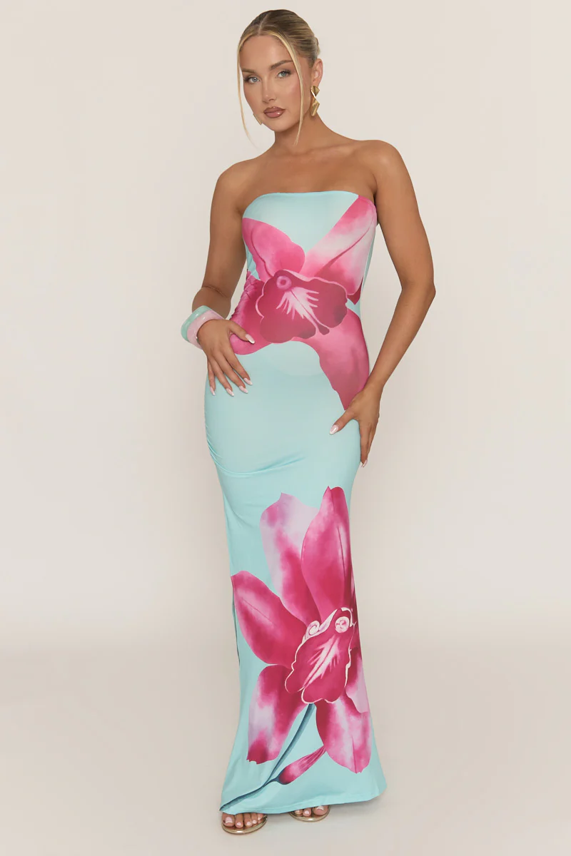 Blue Bandeau Floral Print Maxi Dress - Simina - Image 5