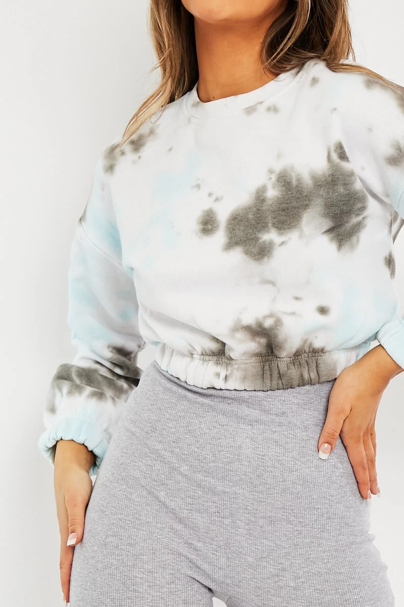 Blue Tie Dye Gathered Waist Sweatshirt - Amirra - Image 3