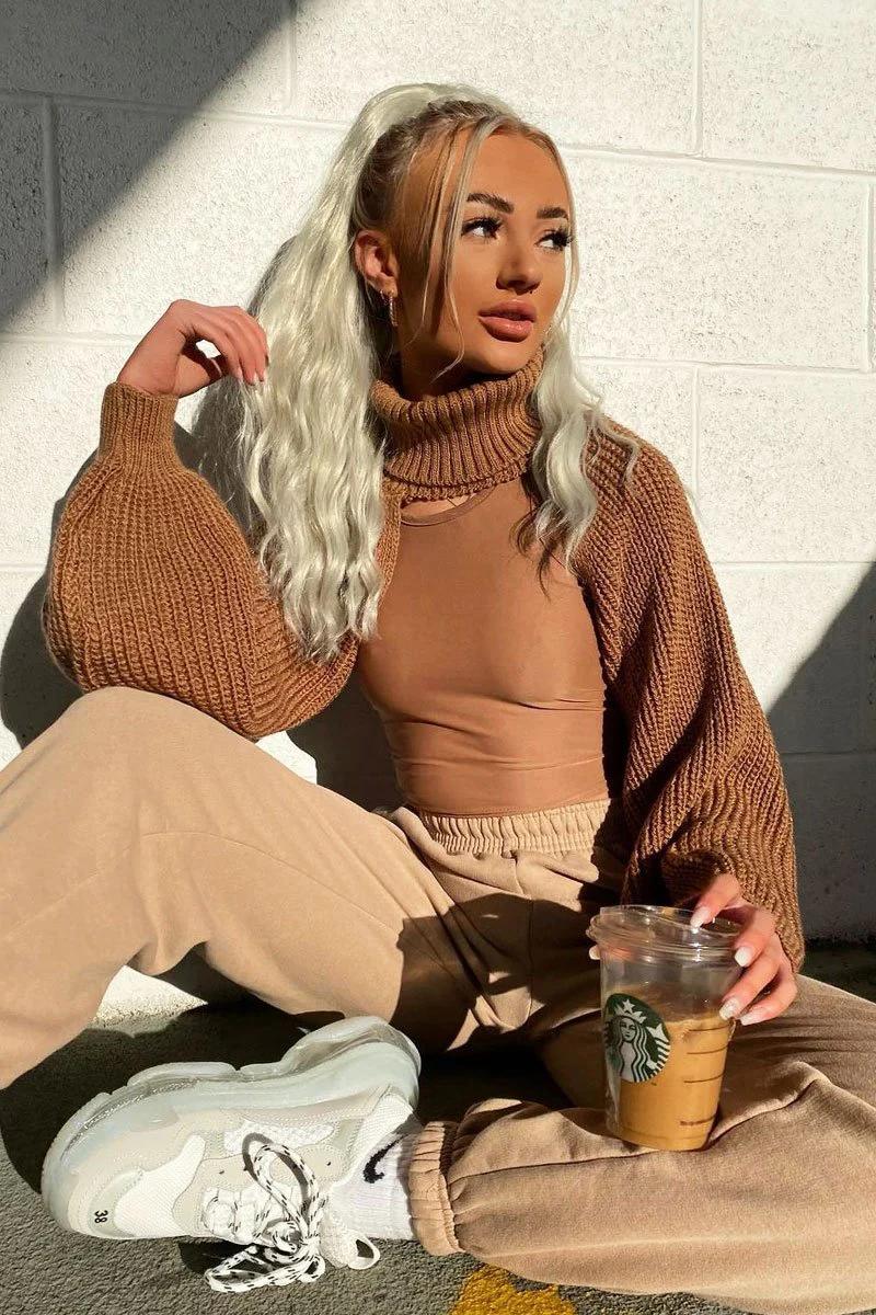 Brown Extreme Cut Out High Neck Jumper - Nihara - Image 8