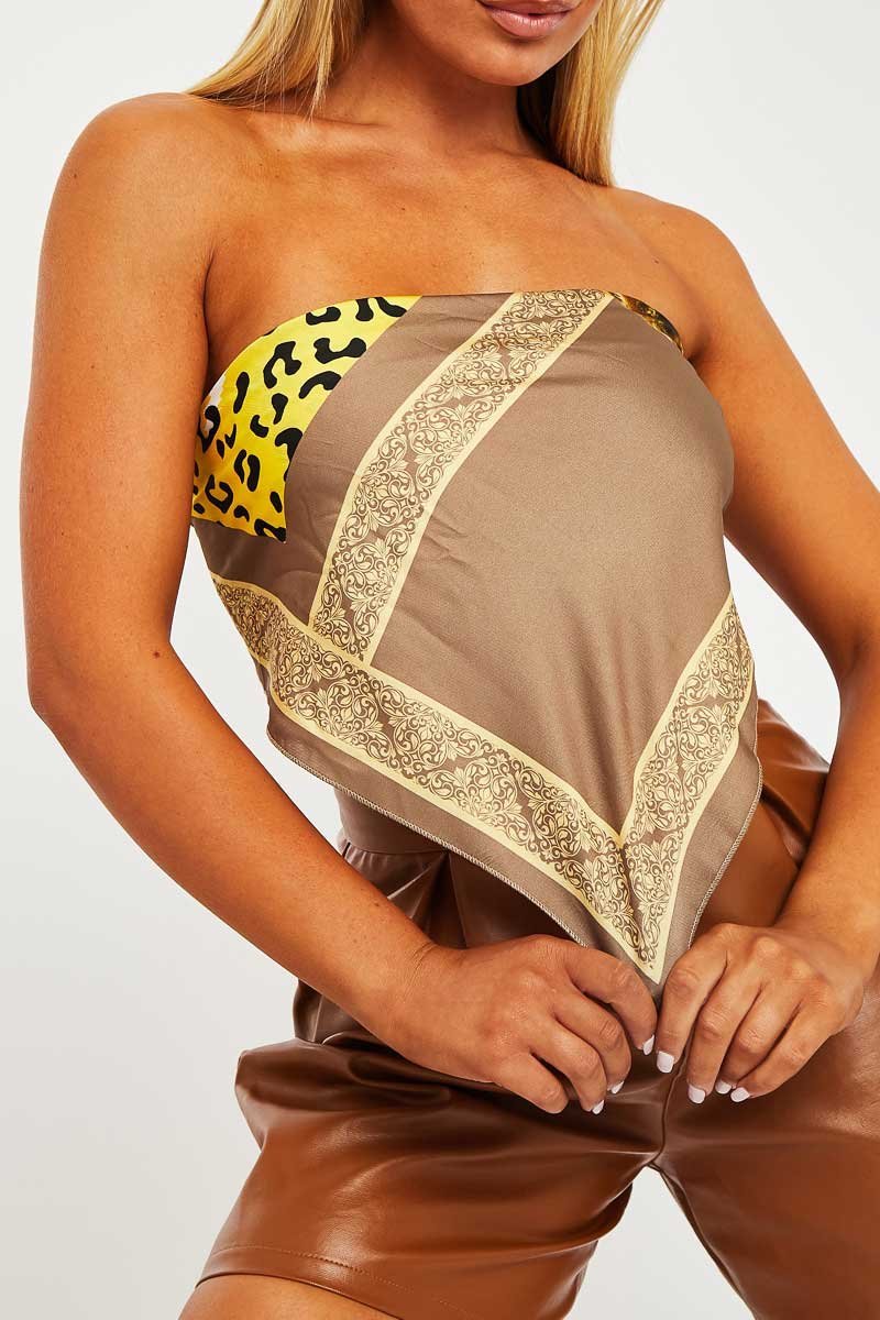 Brown Leopard Scarf Bandana Top - Malori - Image 5