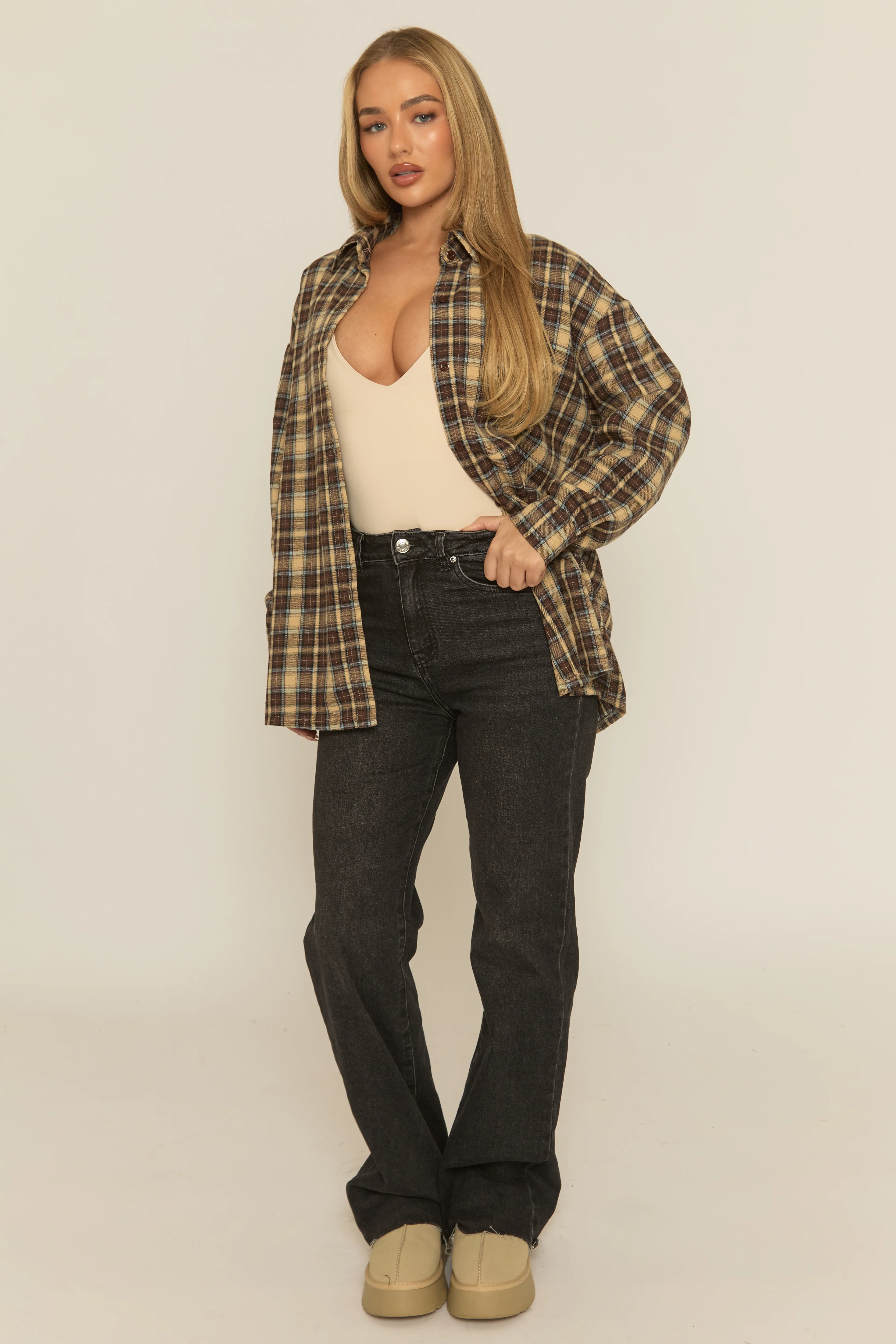 Brown Oversized Check Shirt - Roxanna - Image 3