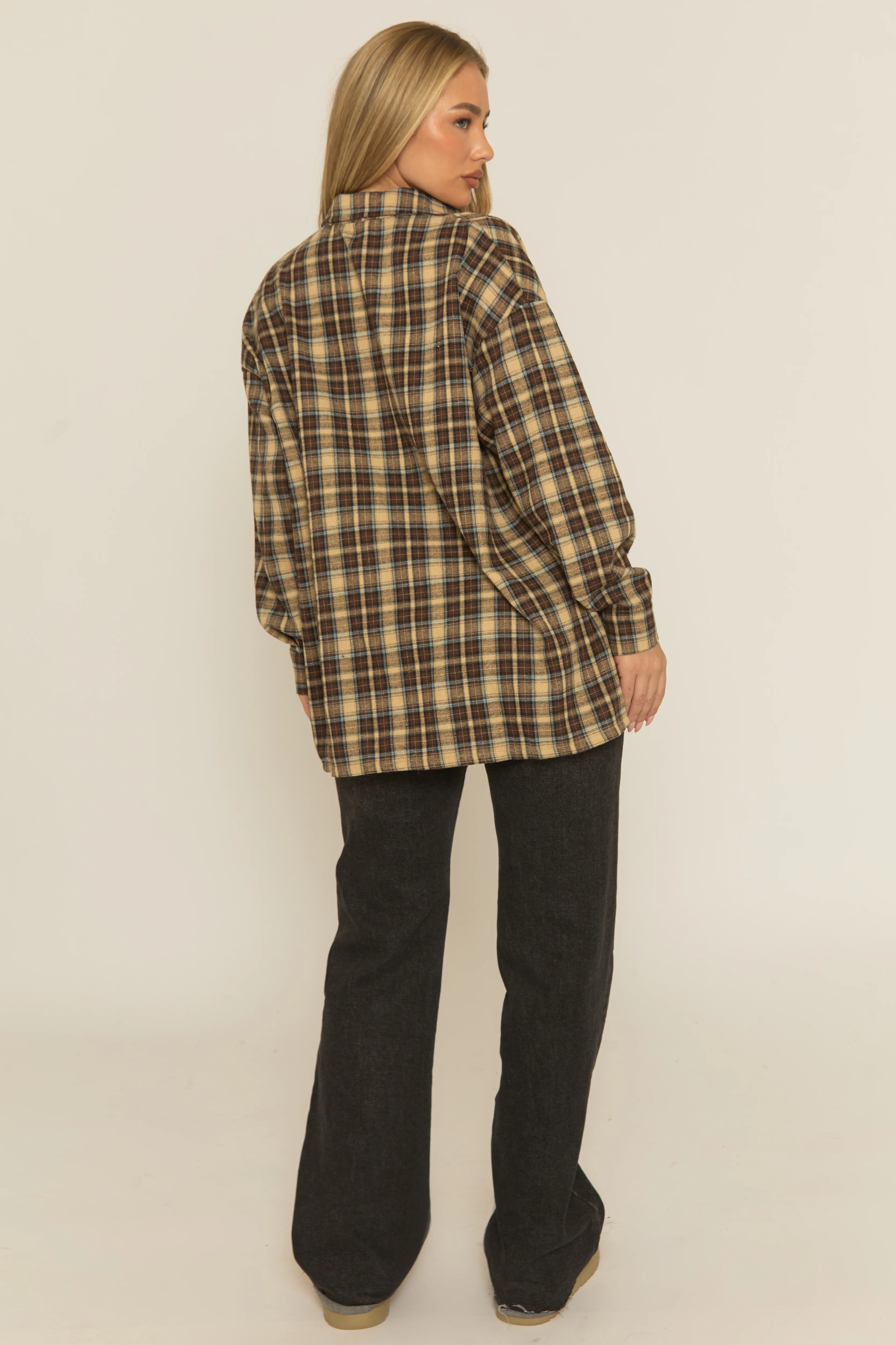 Brown Oversized Check Shirt - Roxanna - Image 5