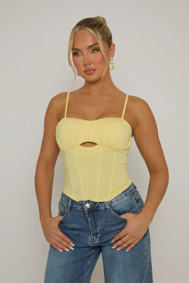 Butter Yellow Boned Strappy Corset Top - Edita - Image 3