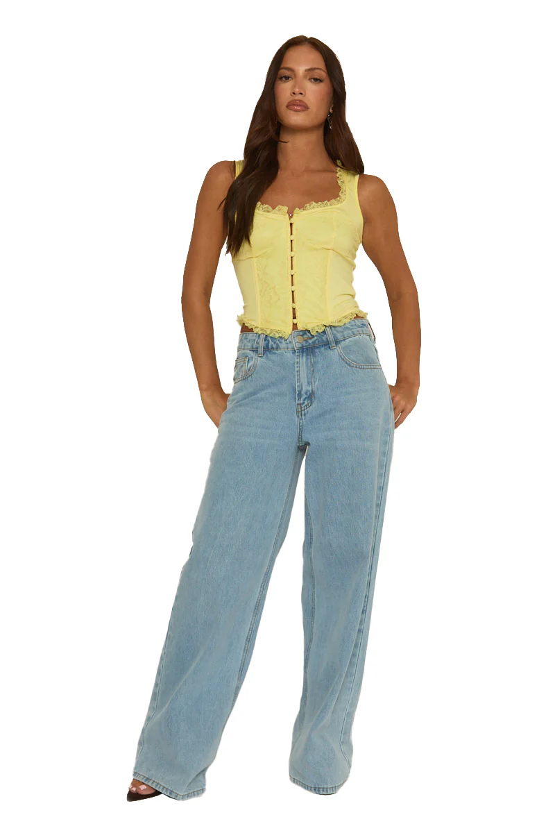 Butter Yellow Lace Button Front Corset Top - Amira - Image 5