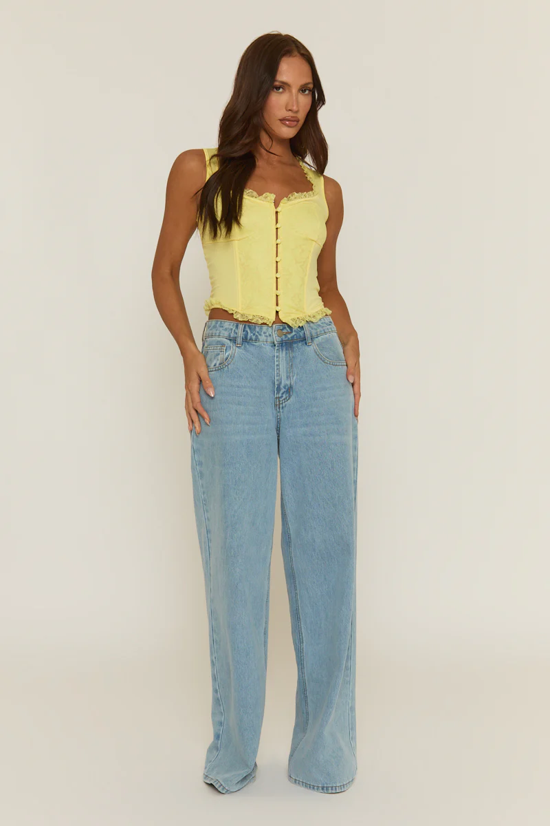 Butter Yellow Lace Button Front Corset Top - Amira - Image 6