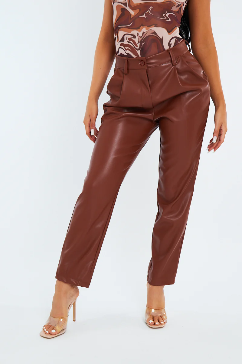 Camel Tailored Fit PU Leather Trousers - Nadya - Image 3