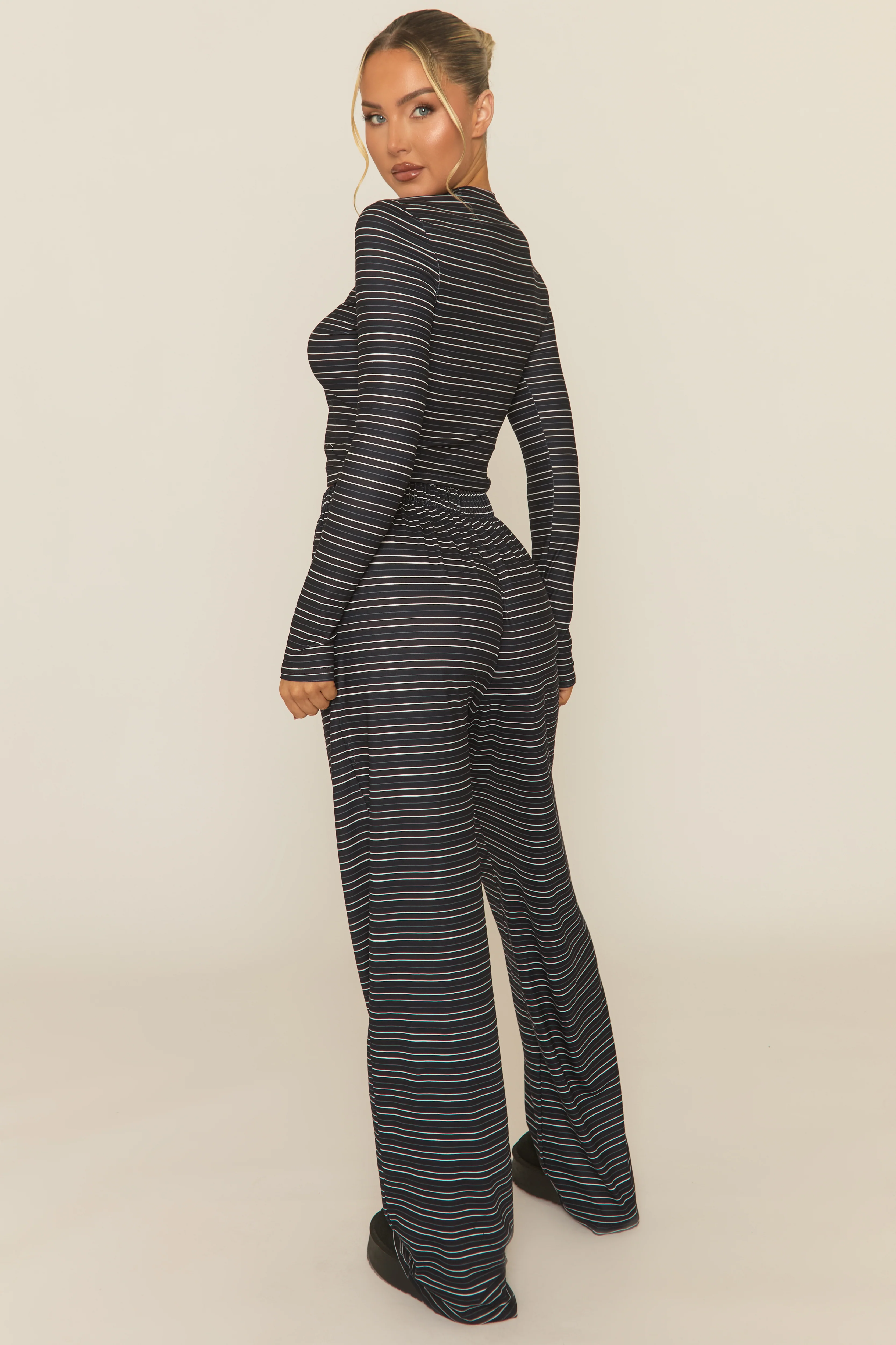 Charcoal Striped Jersey Top and Trouser Loungewear Co-ord Set - Arlene - Image 5