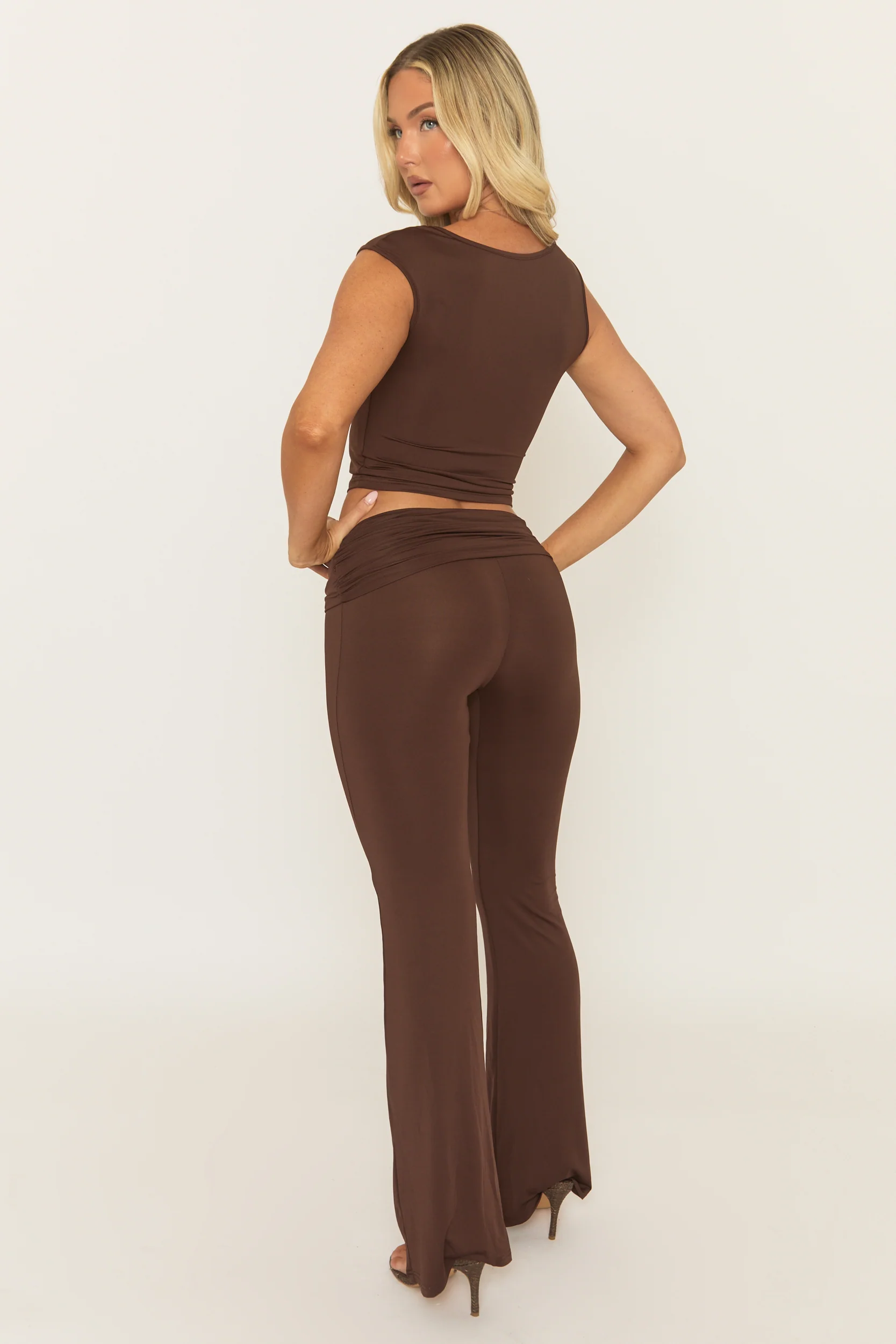 Chocolate Asymmetric Trim Detail Top and Trousers Co-Ord Set - Kanlea - Image 4
