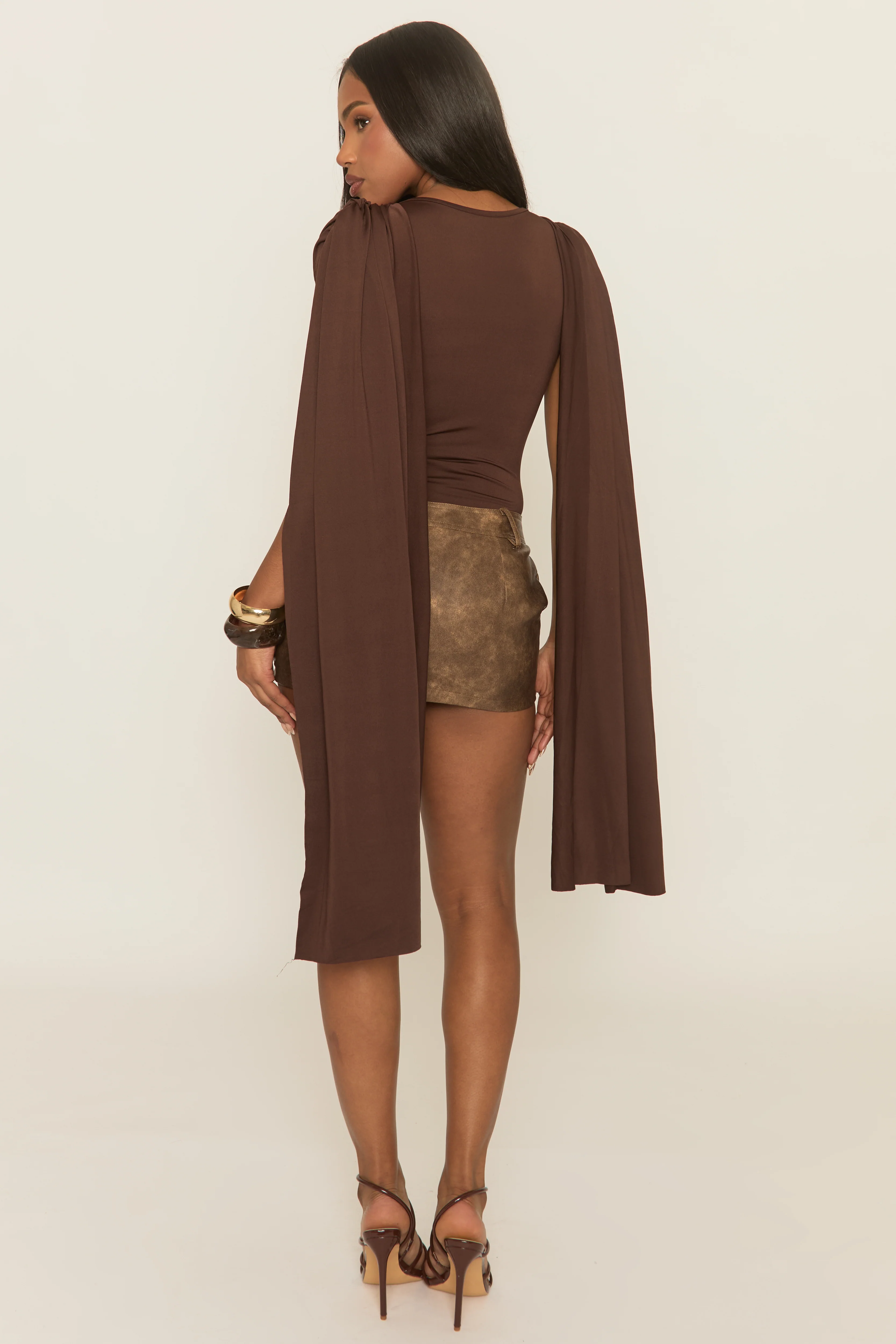 Chocolate Gathered Cape Bodysuit - Tawny - Image 5