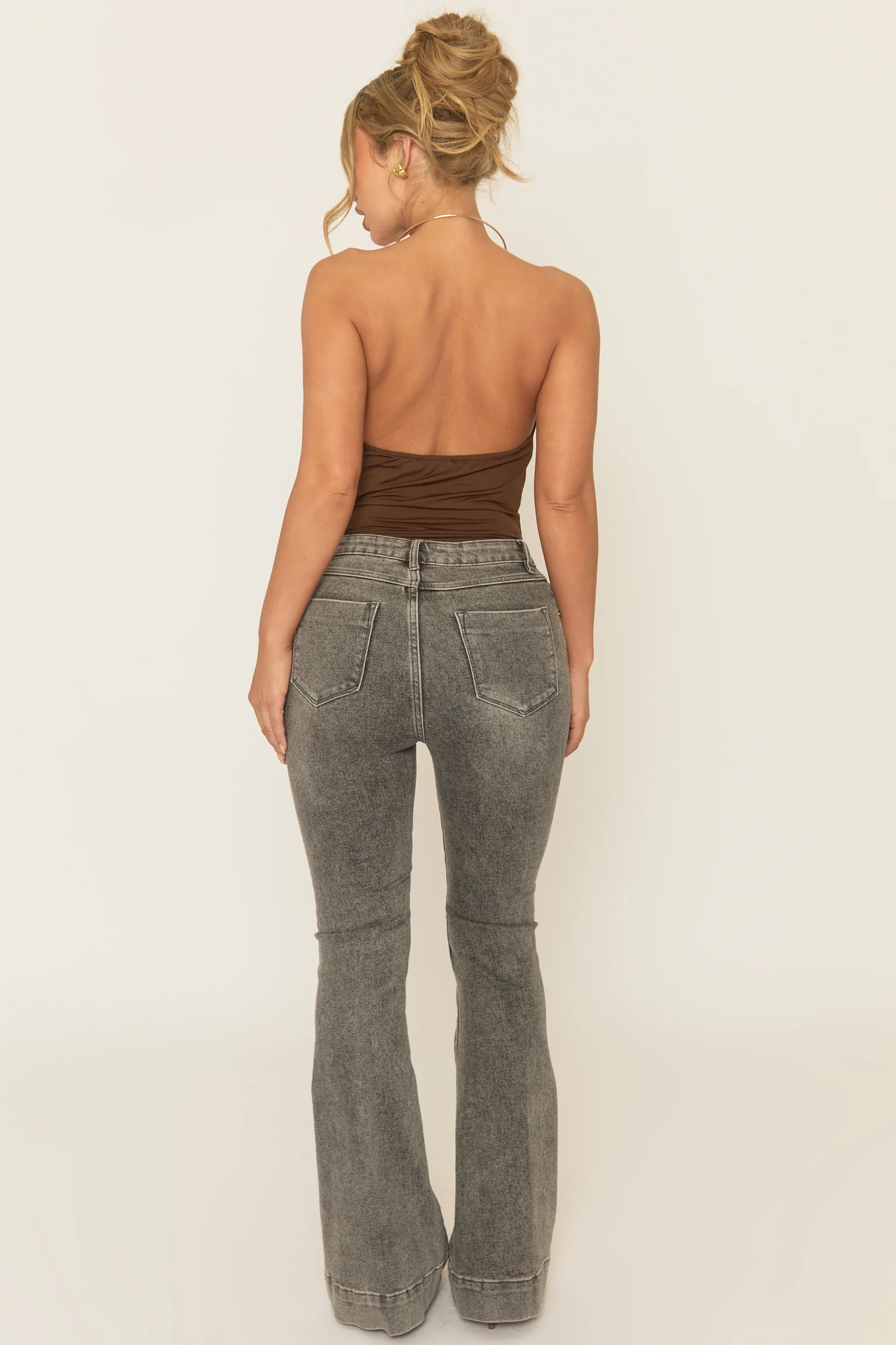 Chocolate Gold Trim Cowl Neck Bodysuit - Irella - Image 5